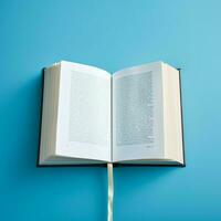 Overhead view of open book with empty blank white pages. Notebook composition for catalog, magazines concept by AI Generated photo