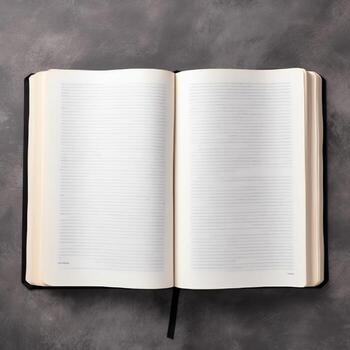 Overhead view of open book with empty blank white pages. Notebook composition for catalog, magazines concept by AI Generated photo