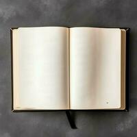 Overhead view of open book with empty blank white pages. Notebook composition for catalog, magazines concept by AI Generated photo
