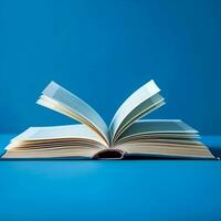 Overhead view of open book with empty blank white pages. Notebook composition for catalog, magazines concept by AI Generated photo