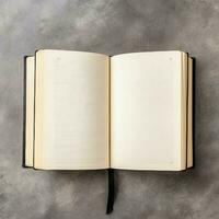 Overhead view of open book with empty blank white pages. Notebook composition for catalog, magazines concept by AI Generated photo