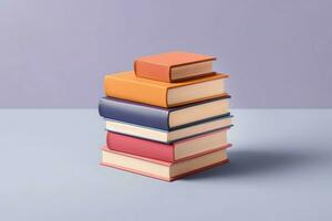 A book pile close up on a table. Front view pile book. For festival of world book day, national book day or national education day. Stack of colorful books on white background by AI Generated photo