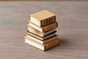 un libro pila cerca arriba en un mesa. frente ver pila libro. para festival de mundo libro día, nacional libro día o nacional educación día. apilar de vistoso libros en blanco antecedentes por ai generado foto