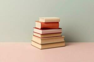 A book pile close up on a table. Front view pile book. For festival of world book day, national book day or national education day. Stack of colorful books on white background by AI Generated photo