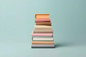 A book pile close up on a table. Front view pile book. For festival of world book day, national book day or national education day. Stack of colorful books on white background by AI Generated photo