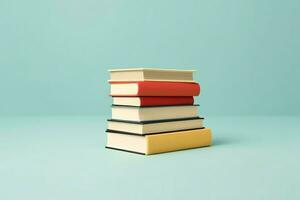 A book pile close up on a table. Front view pile book. For festival of world book day, national book day or national education day. Stack of colorful books on white background by AI Generated photo