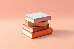 A book pile close up on a table. Front view pile book. For festival of world book day, national book day or national education day. Stack of colorful books on white background by AI Generated photo