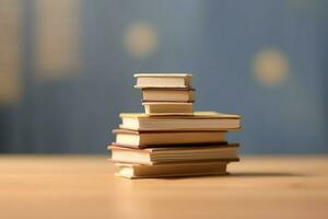 A book pile close up on a table. Front view pile book. For festival of world book day, national book day or national education day. Stack of colorful books on white background by AI Generated photo