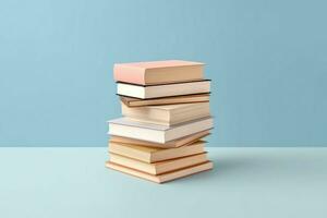 A book pile close up on a table. Front view pile book. For festival of world book day, national book day or national education day. Stack of colorful books on white background by AI Generated photo