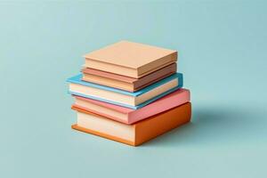A book pile close up on a table. Front view pile book. For festival of world book day, national book day or national education day. Stack of colorful books on white background by AI Generated photo