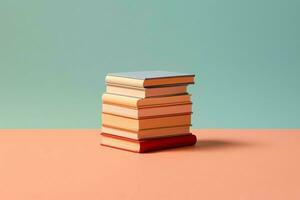 A book pile close up on a table. Front view pile book. For festival of world book day, national book day or national education day. Stack of colorful books on white background by AI Generated photo