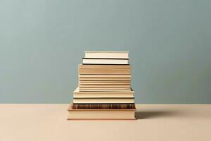 A book pile close up on a table. Front view pile book. For festival of world book day, national book day or national education day. Stack of colorful books on white background by AI Generated photo