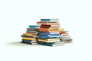 A book pile close up on a table. Front view pile book. For festival of world book day, national book day or national education day. Stack of colorful books on white background by AI Generated photo