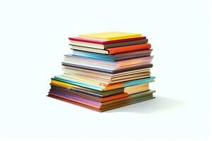 A book pile close up on a table. Front view pile book. For festival of world book day, national book day or national education day. Stack of colorful books on white background by AI Generated photo