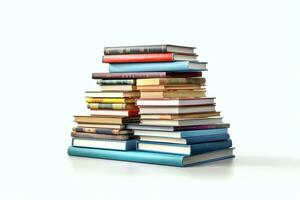 A book pile close up on a table. Front view pile book. For festival of world book day, national book day or national education day. Stack of colorful books on white background by AI Generated photo