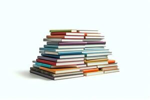 A book pile close up on a table. Front view pile book. For festival of world book day, national book day or national education day. Stack of colorful books on white background by AI Generated photo