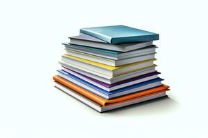 A book pile close up on a table. Front view pile book. For festival of world book day, national book day or national education day. Stack of colorful books on white background by AI Generated photo