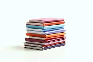 A book pile close up on a table. Front view pile book. For festival of world book day, national book day or national education day. Stack of colorful books on white background by AI Generated photo