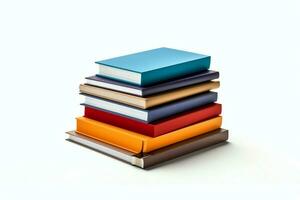 A book pile close up on a table. Front view pile book. For festival of world book day, national book day or national education day. Stack of colorful books on white background by AI Generated photo