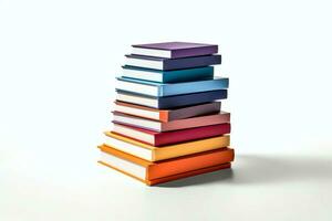 A book pile close up on a table. Front view pile book. For festival of world book day, national book day or national education day. Stack of colorful books on white background by AI Generated photo