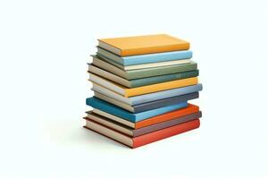 A book pile close up on a table. Front view pile book. For festival of world book day, national book day or national education day. Stack of colorful books on white background by AI Generated photo