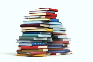 A book pile close up on a table. Front view pile book. For festival of world book day, national book day or national education day. Stack of colorful books on white background by AI Generated photo