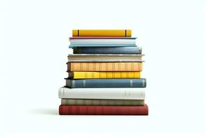 A book pile close up on a table. Front view pile book. For festival of world book day, national book day or national education day. Stack of colorful books on white background by AI Generated photo