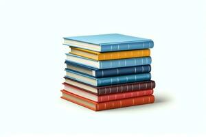 A book pile close up on a table. Front view pile book. For festival of world book day, national book day or national education day. Stack of colorful books on white background by AI Generated photo