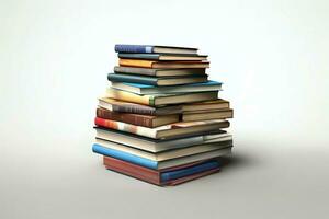 A book pile close up on a table. Front view pile book. For festival of world book day, national book day or national education day. Stack of colorful books on white background by AI Generated photo