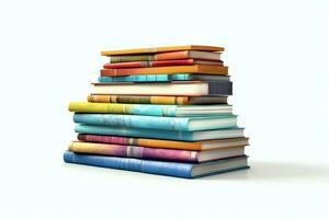 A book pile close up on a table. Front view pile book. For festival of world book day, national book day or national education day. Stack of colorful books on white background by AI Generated photo