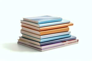 A book pile close up on a table. Front view pile book. For festival of world book day, national book day or national education day. Stack of colorful books on white background by AI Generated photo