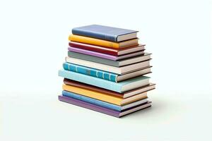 A book pile close up on a table. Front view pile book. For festival of world book day, national book day or national education day. Stack of colorful books on white background by AI Generated photo