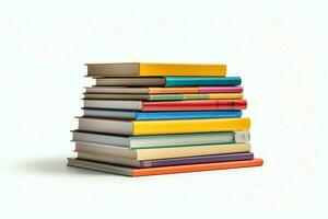 A book pile close up on a table. Front view pile book. For festival of world book day, national book day or national education day. Stack of colorful books on white background by AI Generated photo