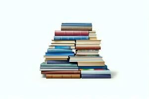 A book pile close up on a table. Front view pile book. For festival of world book day, national book day or national education day. Stack of colorful books on white background by AI Generated photo