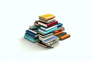 A book pile close up on a table. Front view pile book. For festival of world book day, national book day or national education day. Stack of colorful books on white background by AI Generated photo