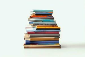 A book pile close up on a table. Front view pile book. For festival of world book day, national book day or national education day. Stack of colorful books on white background by AI Generated photo