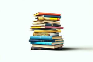 A book pile close up on a table. Front view pile book. For festival of world book day, national book day or national education day. Stack of colorful books on white background by AI Generated photo