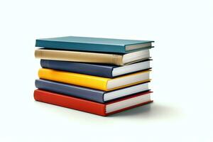 A book pile close up on a table. Front view pile book. For festival of world book day, national book day or national education day. Stack of colorful books on white background by AI Generated photo