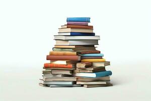 A book pile close up on a table. Front view pile book. For festival of world book day, national book day or national education day. Stack of colorful books on white background by AI Generated photo