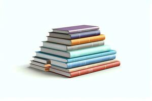 A book pile close up on a table. Front view pile book. For festival of world book day, national book day or national education day. Stack of colorful books on white background by AI Generated photo