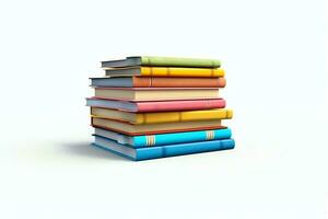 A book pile close up on a table. Front view pile book. For festival of world book day, national book day or national education day. Stack of colorful books on white background by AI Generated photo