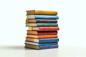 A book pile close up on a table. Front view pile book. For festival of world book day, national book day or national education day. Stack of colorful books on white background by AI Generated photo