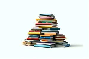 A book pile close up on a table. Front view pile book. For festival of world book day, national book day or national education day. Stack of colorful books on white background by AI Generated photo