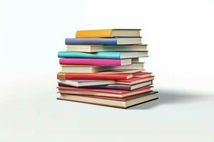 A book pile close up on a table. Front view pile book. For festival of world book day, national book day or national education day. Stack of colorful books on white background by AI Generated photo