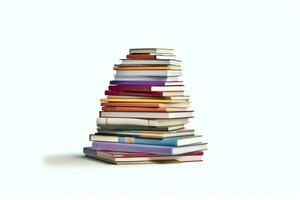 A book pile close up on a table. Front view pile book. For festival of world book day, national book day or national education day. Stack of colorful books on white background by AI Generated photo