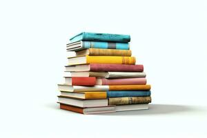 A book pile close up on a table. Front view pile book. For festival of world book day, national book day or national education day. Stack of colorful books on white background by AI Generated photo