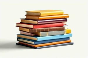 A book pile close up on a table. Front view pile book. For festival of world book day, national book day or national education day. Stack of colorful books on white background by AI Generated photo