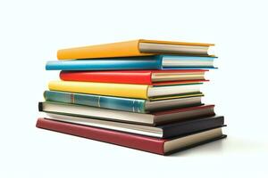 A book pile close up on a table. Front view pile book. For festival of world book day, national book day or national education day. Stack of colorful books on white background by AI Generated photo