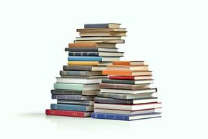 A book pile close up on a table. Front view pile book. For festival of world book day, national book day or national education day. Stack of colorful books on white background by AI Generated photo