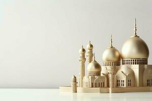 Eid mubarak and ramadan kareem greetings with copy space. Eid al fitr islamic lantern and mosque concept by AI Generated photo
